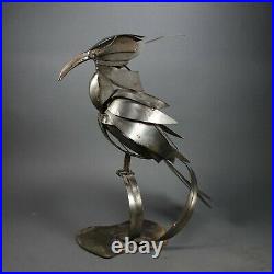 Metal Heron Bird Sculpture Abstract Yard Art Welded Layers of Steel 21 Tall