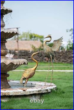 Metal Heron Crane Statue Set of 2, Sculpture Bird Art Decor Outdoor Yard Patio