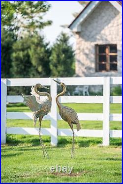 Metal Heron Crane Statue Set of 2, Sculpture Bird Art Decor Outdoor Yard Patio