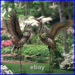 Metal Heron Crane Yard Art Sculpture Outdoor Garden Statue for Lawn, Patio, Bac
