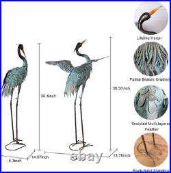 Metal Heron Garden Statues Set of 2 Large Blue Crane Outdoor Yard Art Decor