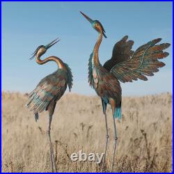 Metal Heron Yard Art, Standing Garden Sculptures & Statues for Outdoor Decor, 38