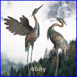 Metal Heron Yard Art, Standing Garden Sculptures & Statues for Outdoor Decor, 38