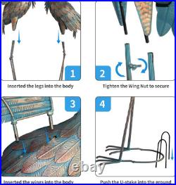 Metal Heron Yard Art, Standing Garden Sculptures & Statues for Outdoor Decor, 38