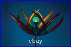 Metal Kinetic Wind Spinner Solar Garden Sculpture Yard Art Large Windmill Decor