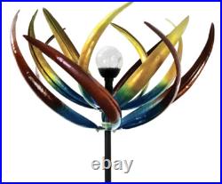 Metal Kinetic Wind Spinner Solar Garden Sculpture Yard Art Large Windmill Decor
