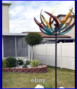 Metal Kinetic Wind Spinner Solar Garden Sculpture Yard Art Large Windmill Decor