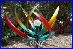 Metal Kinetic Wind Spinner Solar Garden Sculpture Yard Art Large Windmill Decor