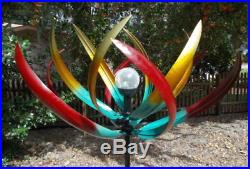Metal Kinetic Wind Spinner Solar Garden Sculpture Yard Art Large Windmill Decor