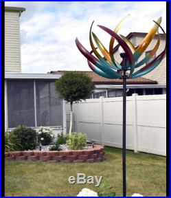 Metal Kinetic Wind Spinner Solar Garden Sculpture Yard Art Large Windmill Decor