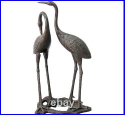 Metal Pair Herons Cranes Garden Statue Sculpture Figurine Yard Lawn Decor Bird