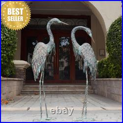Metal Patina Heron Crane Statues Set of 2 42-46in Outdoor Garden Yard Art