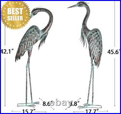 Metal Patina Heron Crane Statues Set of 2 42-46in Outdoor Garden Yard Art