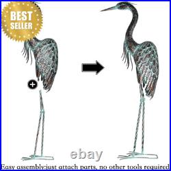 Metal Patina Heron Crane Statues Set of 2 42-46in Outdoor Garden Yard Art
