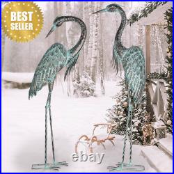 Metal Patina Heron Crane Statues Set of 2 42-46in Outdoor Garden Yard Art