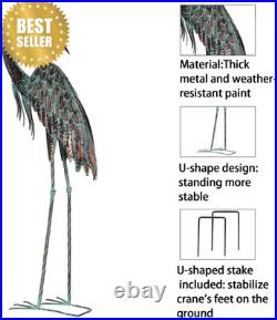 Metal Patina Heron Crane Statues Set of 2 42-46in Outdoor Garden Yard Art