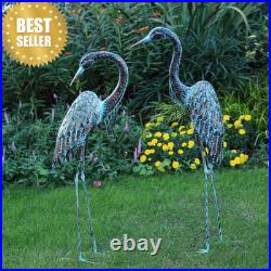 Metal Patina Heron Crane Statues Set of 2 42-46in Outdoor Garden Yard Art