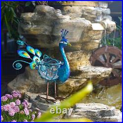 Metal Peacock Garden Sculpture Lighted Yard Art Decor Animal Outdoor Bird Statue