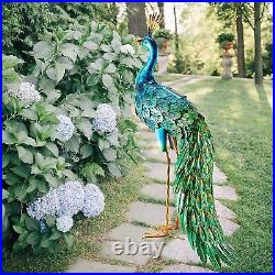 Metal Peacock Garden Statues Decor Lawn Yard Garden Sculpture Bird Patio Solar