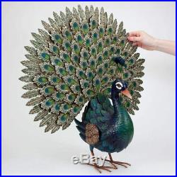 Metal Peacock Sculpture Statue Garden Yard Home Decor 3D Handpainted Ornament