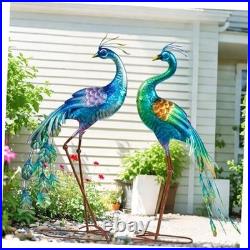Metal Peacock Statue Garden Decor Yard Art Decoration Outdoor Sculpture, Set