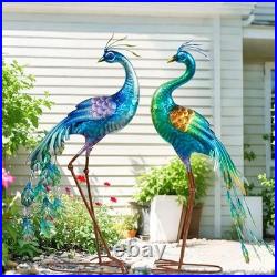 Metal Peacock Statue Garden Decor Yard Art Decoration Outdoor Sculpture, Set