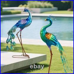Metal Peacock Statue Garden Decor Yard Art Decoration Outdoor Sculpture, Set