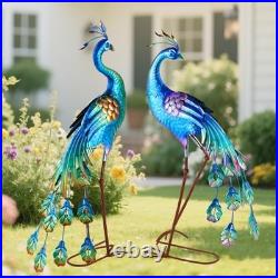 Metal Peacock Statue Garden Decor Yard Art Decoration Outdoor Sculpture, Set