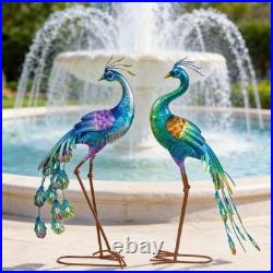 Metal Peacock Statue Garden Decor Yard Art Decoration Outdoor Sculpture, Set o