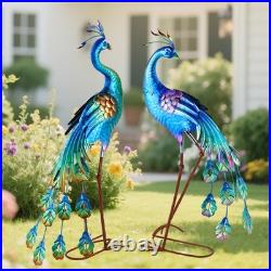 Metal Peacock Statue Garden Decor Yard Art Decoration Outdoor Sculpture, Set o