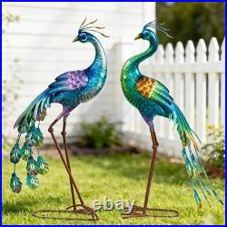 Metal Peacock Statue Garden Decor Yard Art Decoration Outdoor Sculpture, Set o