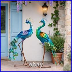 Metal Peacock Statue Garden Decor Yard Art Decoration Outdoor Sculpture, Set o