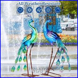 Metal Peacock Statue Garden Decor Yard Art Decoration Outdoor Sculpture, Set o