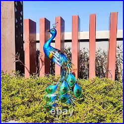 Metal Peacock Statue Glass Garden Wall Decor Sculpture for Yard Art, Dual Use Bi