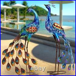 Metal Peacock Statue Sculpture Bird Art Decor Home Modern Yard Patio Lawn Porch