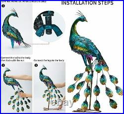 Metal Peacock Statue Sculpture Bird Art Decor Home Modern Yard Patio Lawn Porch