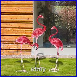 Metal Pink Flamingo Yard Outdoor Lawn Garden Decor Art Ornament Statue 2Pcs/3Pcs