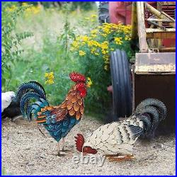 Metal Rooster Statue Chicken Sculpture Farmhouse Kitchen Garden Yard Patio Decor