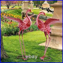 Metal Set 2 Flamingo Statue Sculpture Bird Art Decor Home Modern Yard Patio Lawn