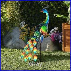 Metal Solar Peacock Garden Decor Sculpture Yard Lawn Pond Patio Art Home Statue