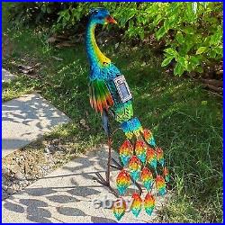 Metal Solar Peacock Garden Decor Sculpture Yard Lawn Pond Patio Art Home Statue