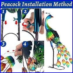 Metal Solar Peacock Garden Decor Sculpture Yard Lawn Pond Patio Art Home Statue