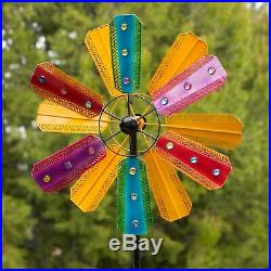 Metal Wind Spinner Kinetic Tall Lawn Flower Beads Garden Windmill Yard Sculpture