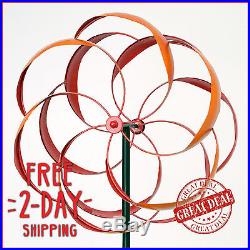 Metal Wind Spinner Kinetic Windmill Yard Decor Art Garden Sculpture Stake FLOWER