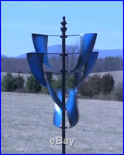 Metal Wind Spinner, Vibrant Blue, Lawn Garden Art, Yard Sculpture elegant New