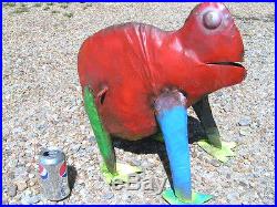 Metal Yard Art Garden Frog Recycled Junk Iron Large Red Toad
