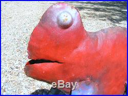 Metal Yard Art Garden Frog Recycled Junk Iron Large Red Toad