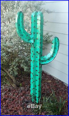Metal Yard Art Saguaro Cactus Sculpture 52 (4' 4) Tall Aqua