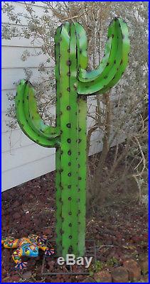 Metal Yard Art Saguaro Cactus Sculpture 52 (4' 4) Tall Green
