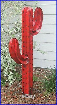Metal Yard Art Saguaro Cactus Sculpture 52 (4' 4) Tall Red
